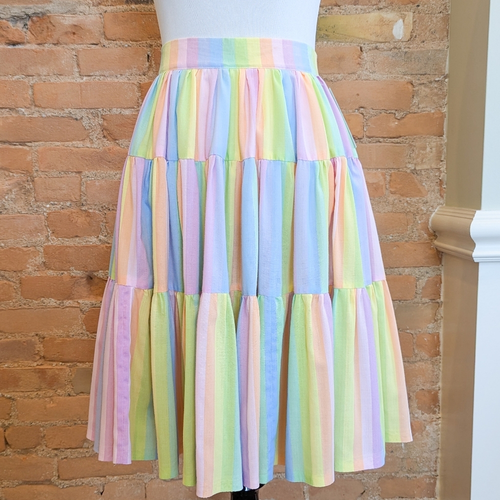 Vintage 80s Pastel Rainbow Dirndl Skirt